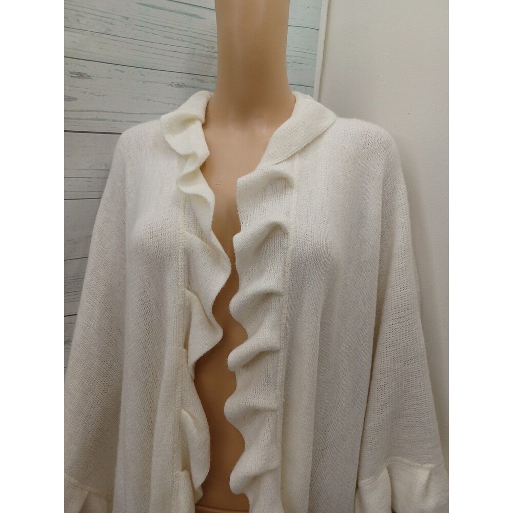 Croft & Barrow Ivory Open Front Knit Cape One Size Romantic Ruffles - Picture 2 of 5